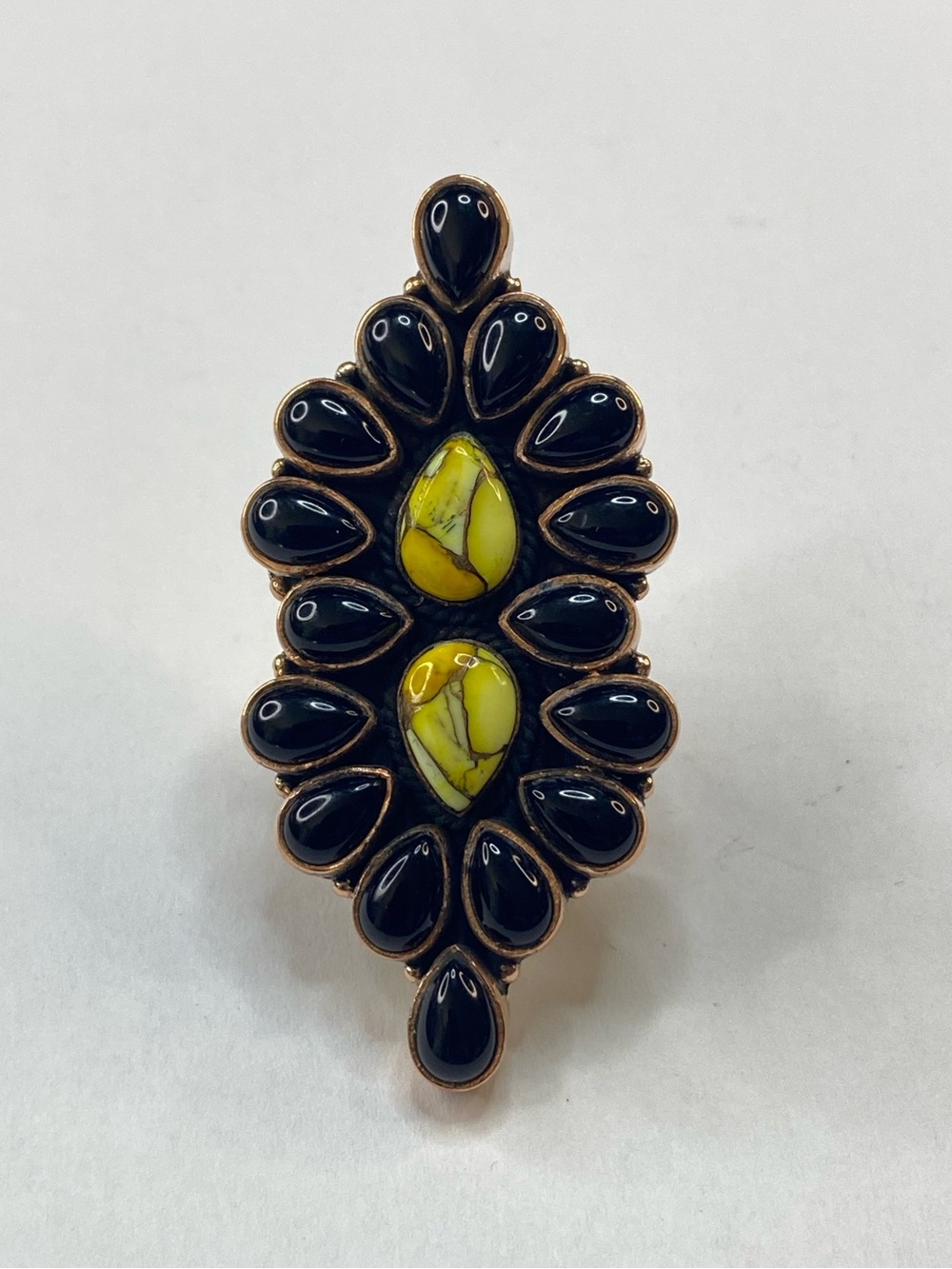 Honey Dahlia & Black Onyx Copper Adjustable Statement Ring